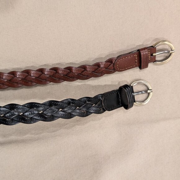 Black & Brown with Brass Hardware Braided Leather Belts Women's - Picture 4 of 4